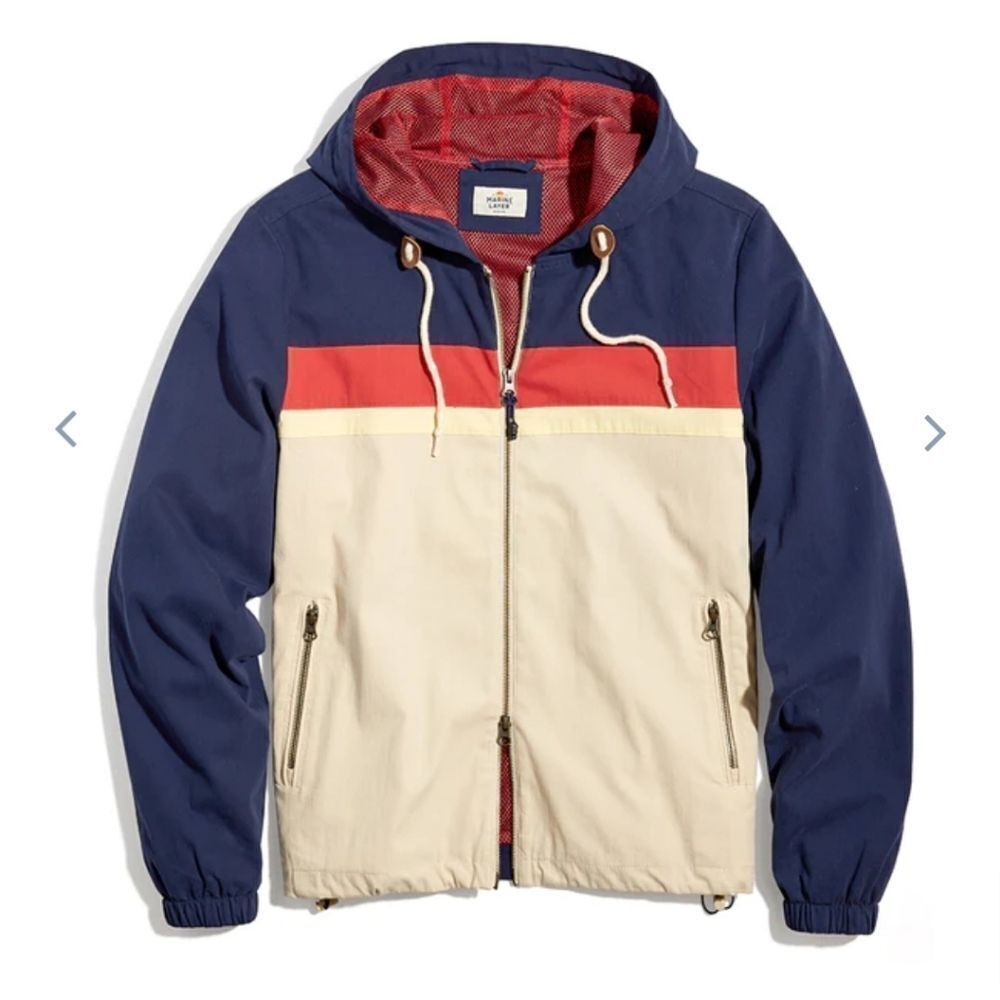 Marine Layer Dawson Stretch Twill Hooded Windbreaker Navy